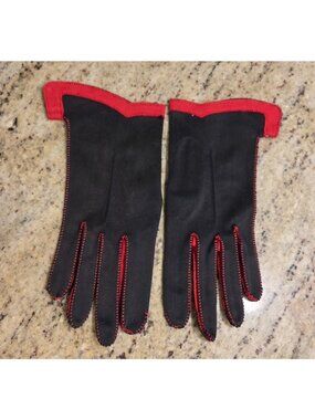 Vintage Womens Size M Gray Red Nylon Stretch Formal Gloves Shalimar